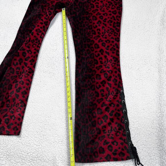 Vintage Lip Service Freaks in Fur Red Faux Leopard Print Pants 11 Y2K Mall Goth - Picture 10 of 16